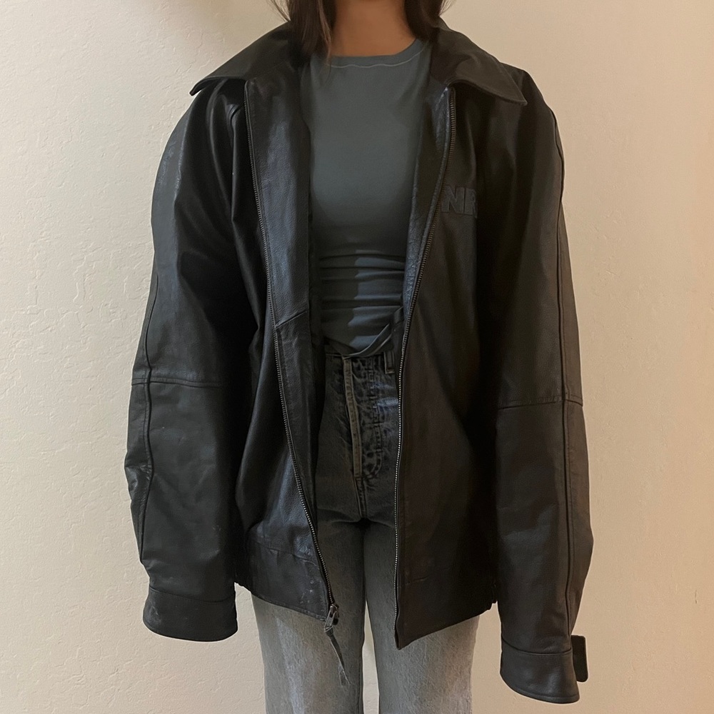 Vintage leather NRA Bomber Jacket - Picture 1 of 4